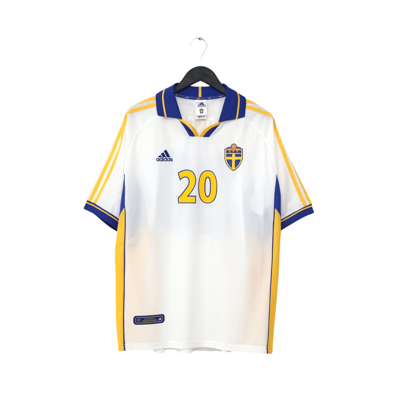 2000/02 Larsson #20 Sweden Vintage adidas Away Football Shirt (XL) Euro 2000
