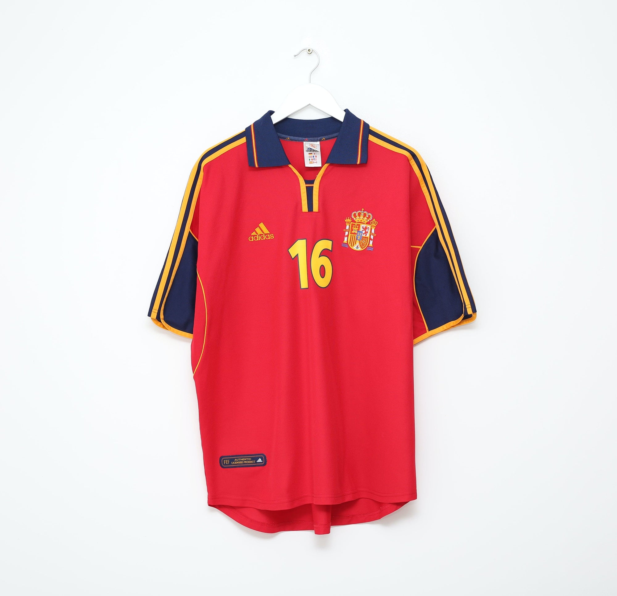 2000/02 MENDIETA #16 Spain Vintage adidas Home Football Shirt (XL) Euro 2000