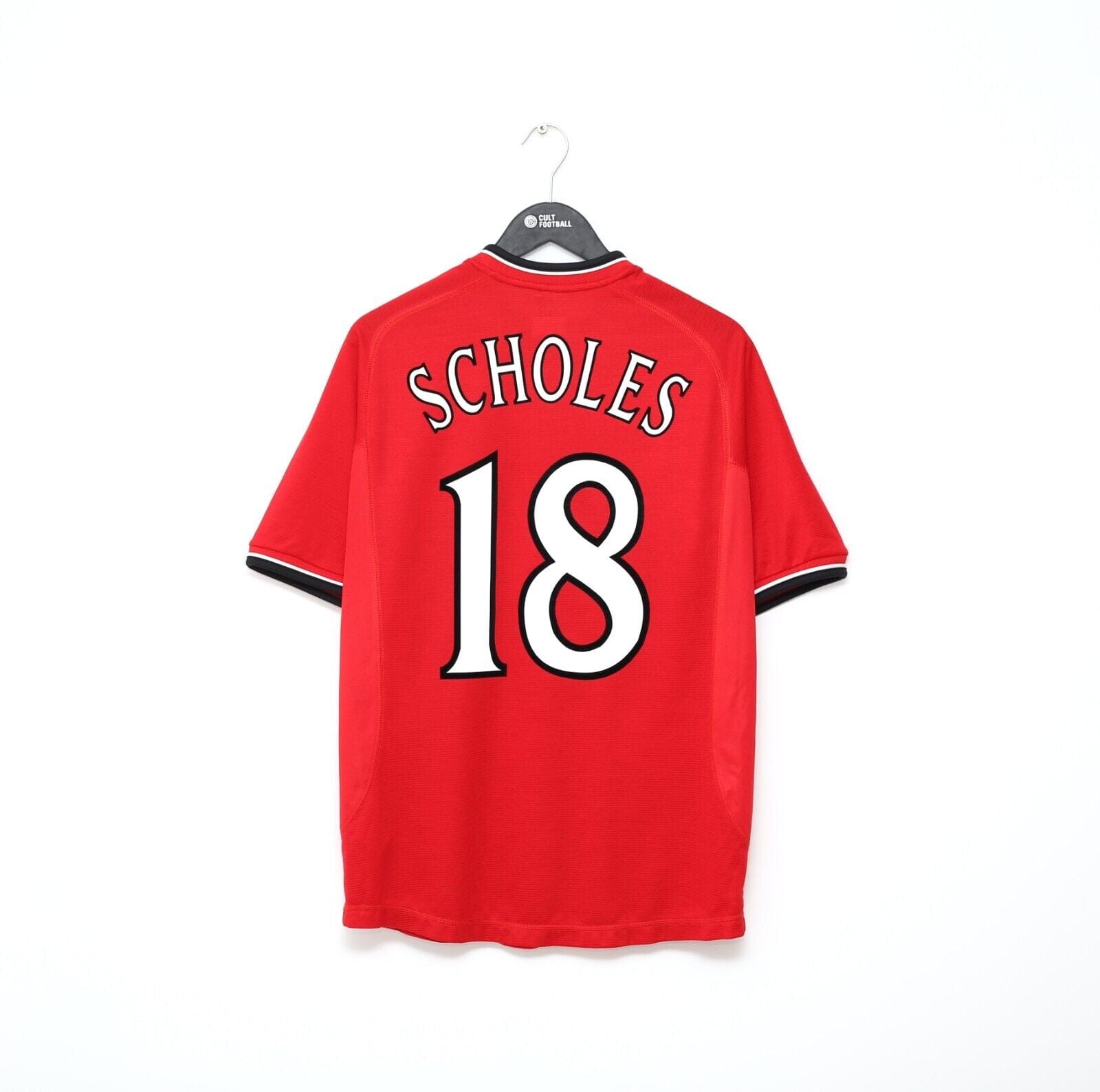 2000/02 SCHOLES #18 Manchester United Vintage Umbro UCL Home Football Shirt (M)