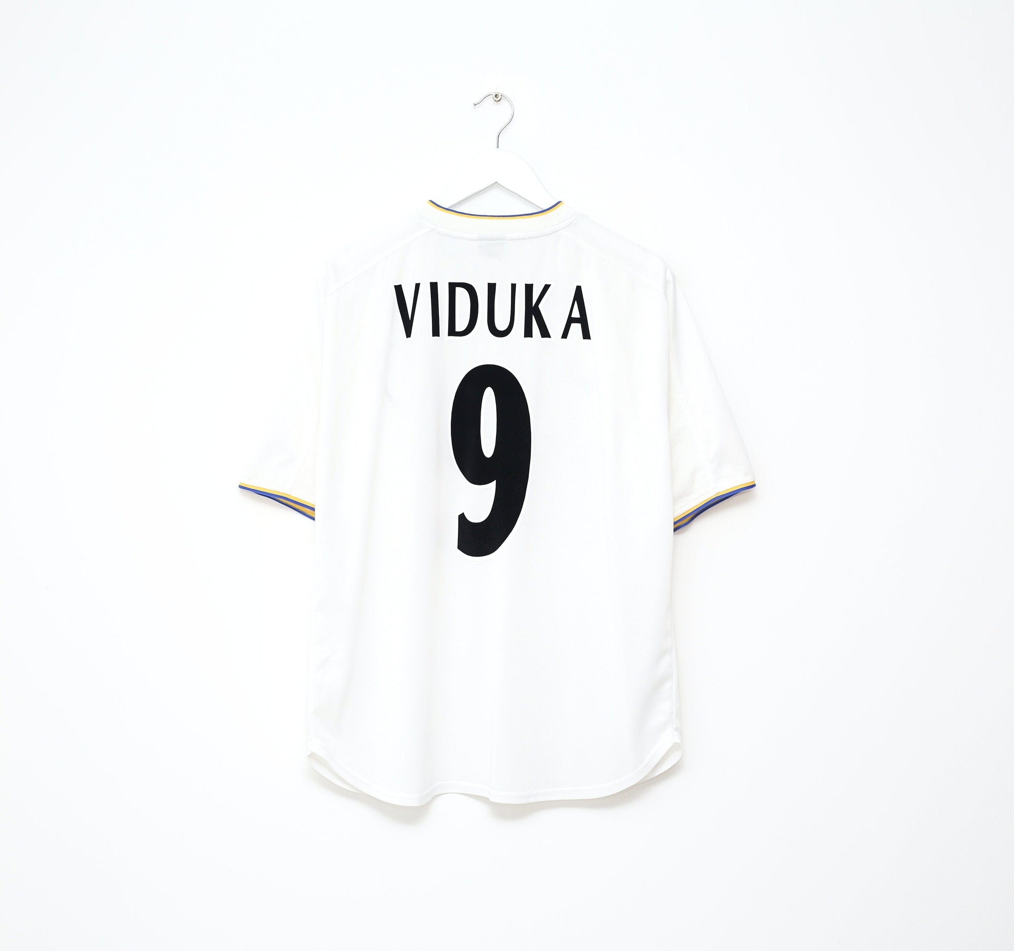 2000/02 VIDUKA #9 Leeds United Vintage Nike Home UCL Football Shirt Jersey (M)