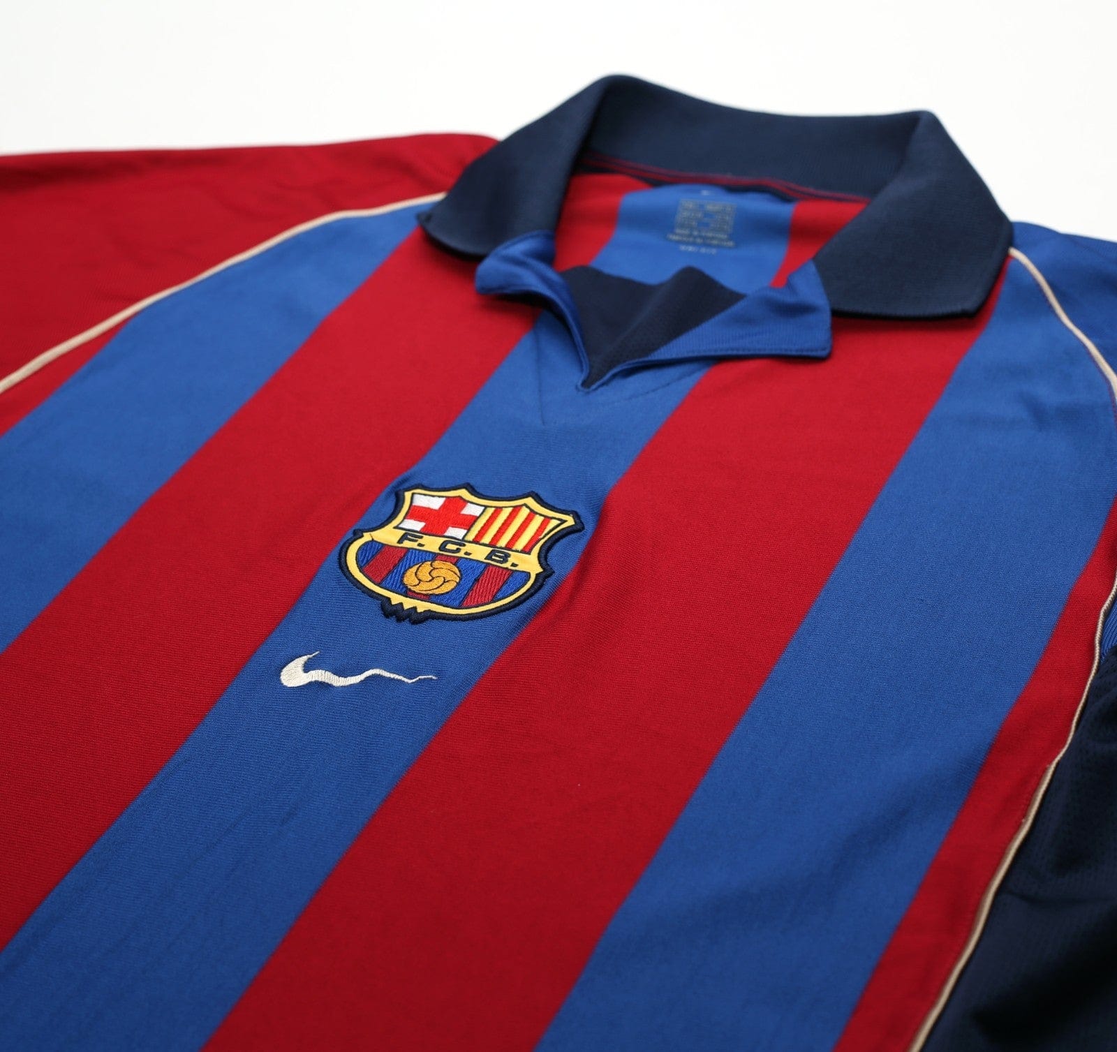 2001/02 SAVIOLA #7 Barcelona Vintage Nike Home Football Shirt (L)