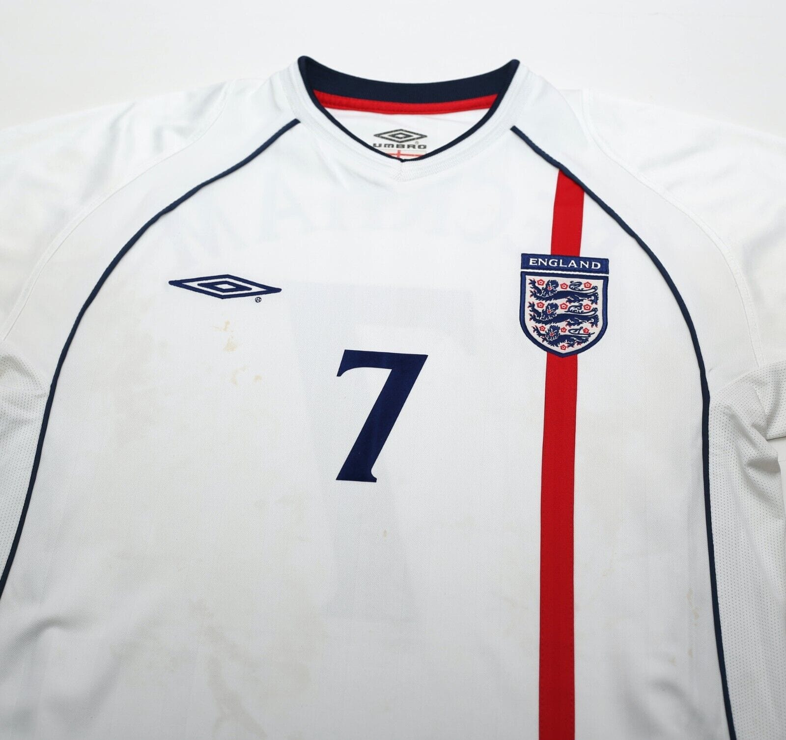 2001/03 BECKHAM #7 England Vintage Umbro Home Football Shirt (M) WC 2002