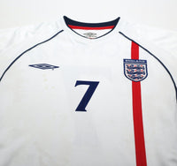 2001/03 BECKHAM #7 England Vintage Umbro Home Football Shirt (M) WC 2002