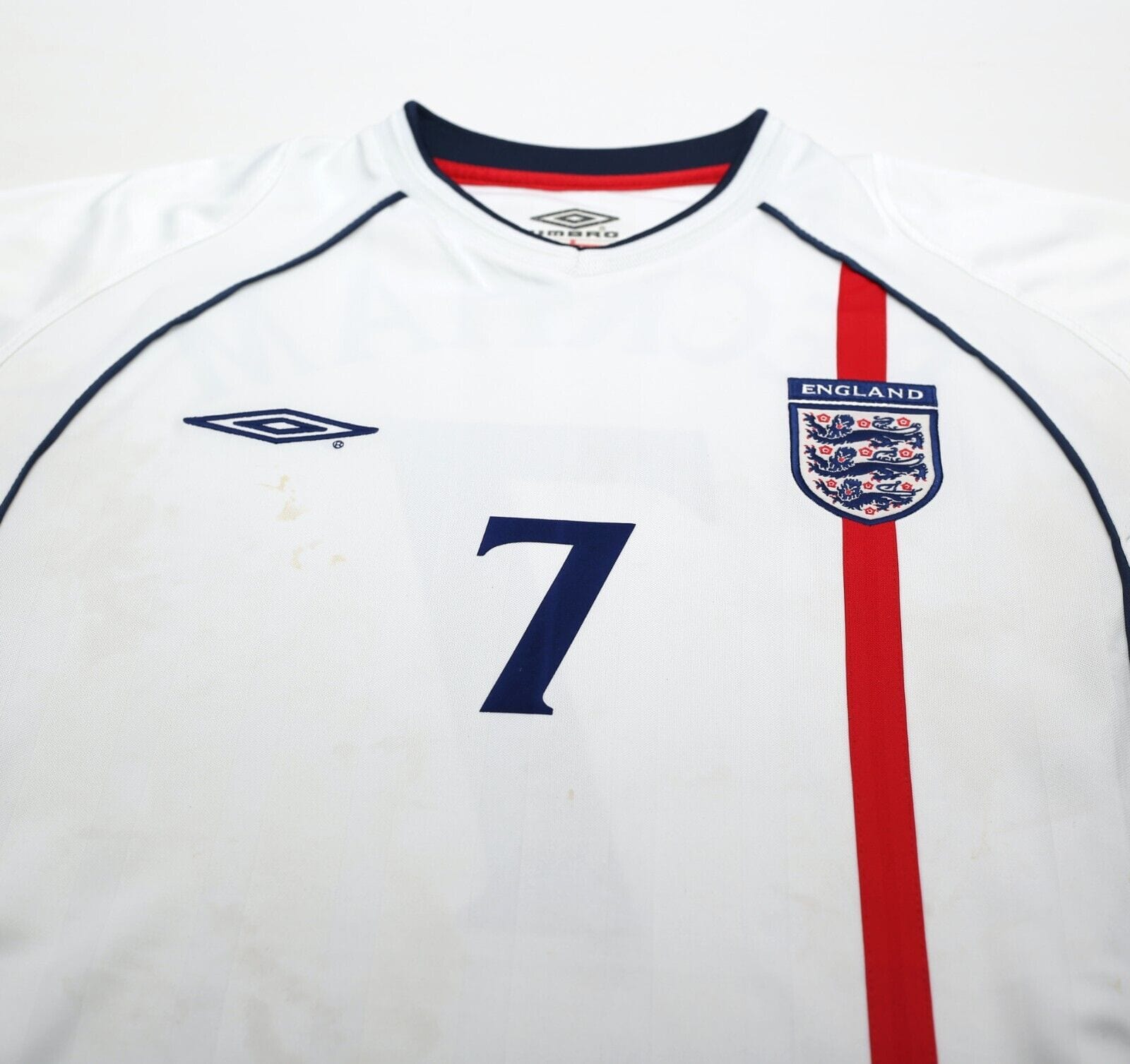 2001/03 BECKHAM #7 England Vintage Umbro Home Football Shirt (M) WC 2002