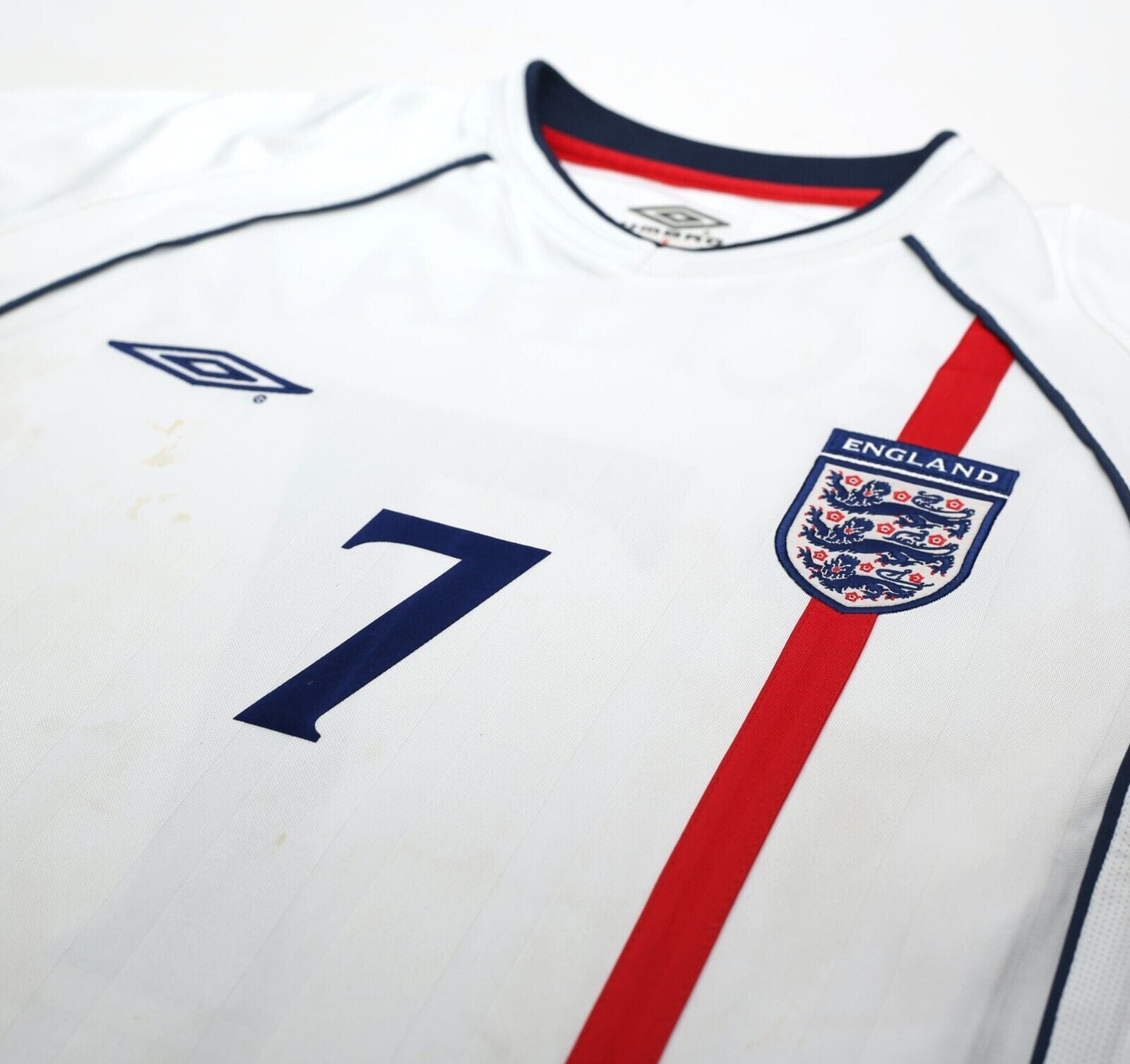 2001/03 BECKHAM #7 England Vintage Umbro Home Football Shirt (M) WC 2002