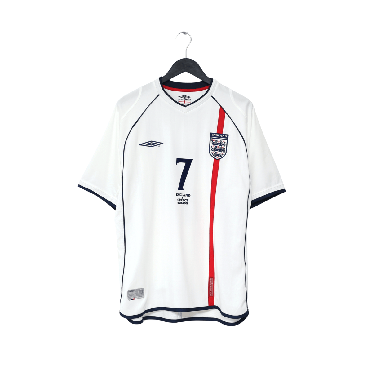 2001/03 Beckham #7 England Vintage Umbro Home Greece Football Shirt (L)