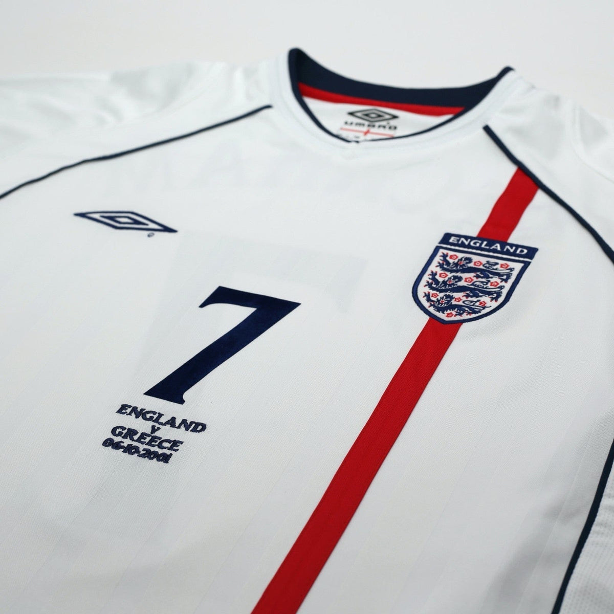 2001/03 Beckham #7 England Vintage Umbro Home Greece Football Shirt (L)