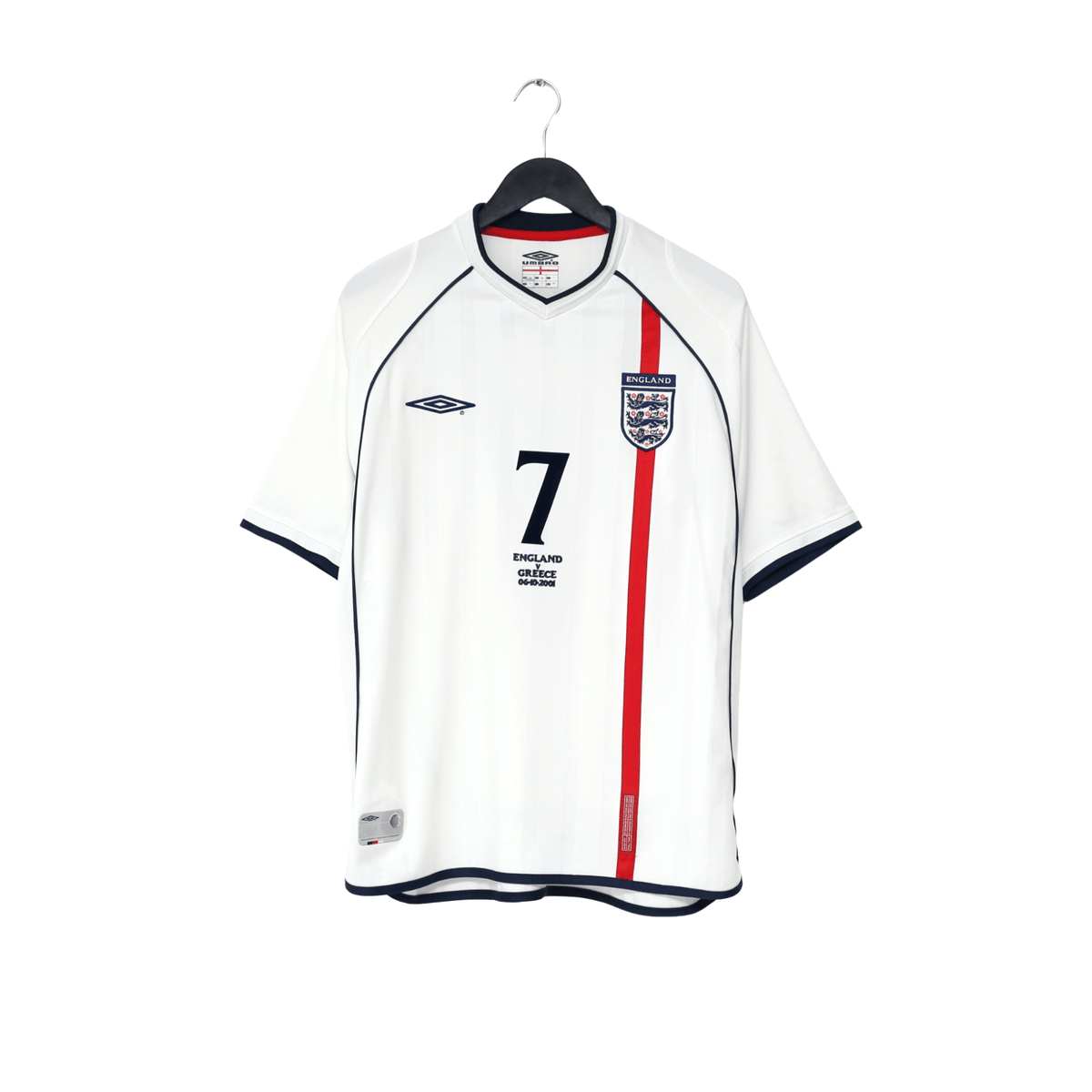 2001/03 Beckham #7 England Vintage Umbro Home Greece Football Shirt (L)