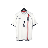2001/03 Beckham #7 England Vintage Umbro Home Greece Football Shirt (L)