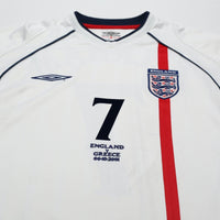 2001/03 Beckham #7 England Vintage Umbro Home Greece Football Shirt (L)
