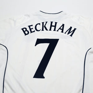 2001/03 Beckham #7 England Vintage Umbro Home Greece Football Shirt (L)