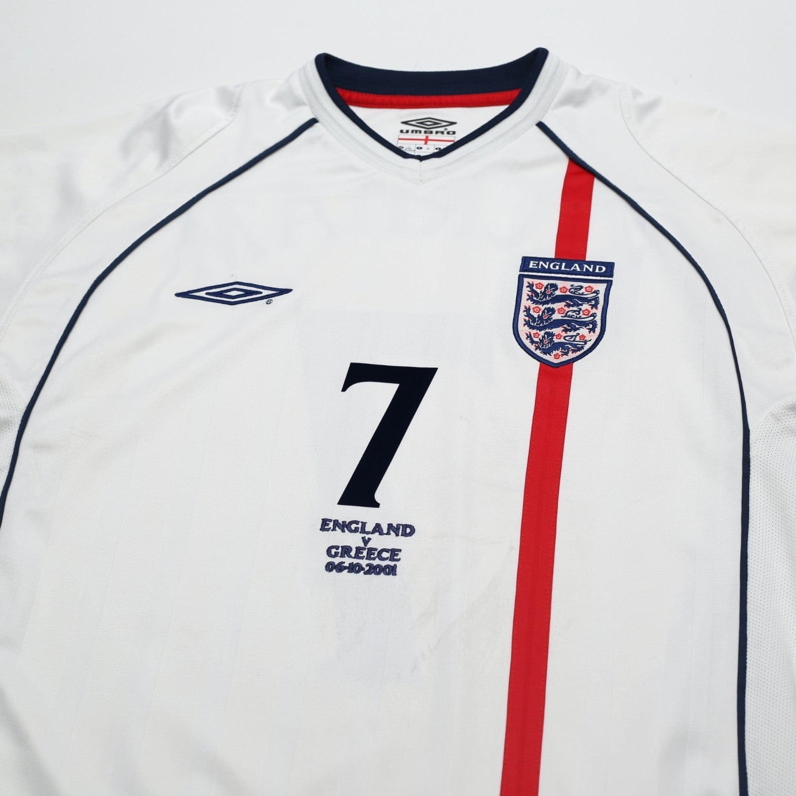 2001/03 Beckham #7 England Vintage Umbro Home Greece Football Shirt (L)