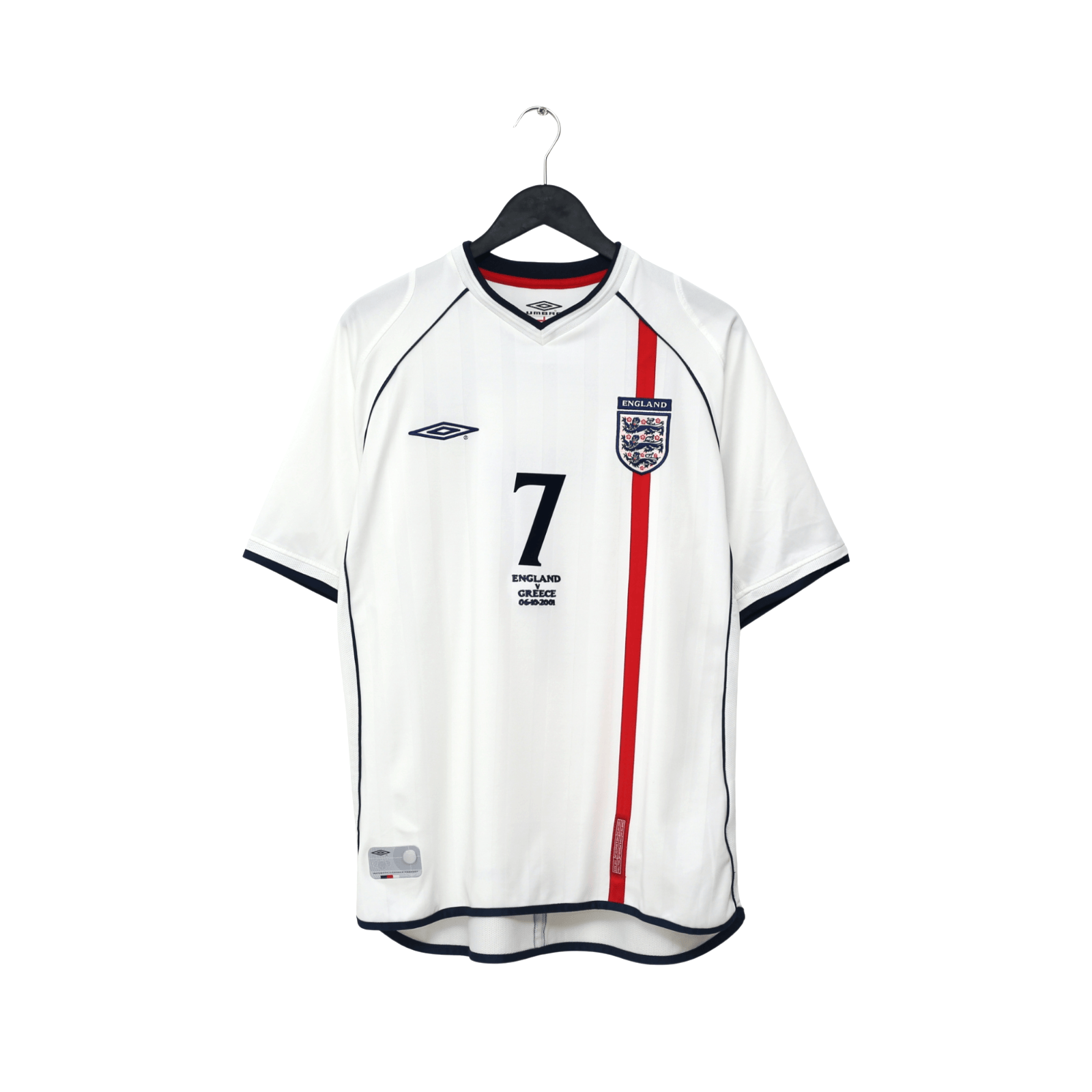 2001/03 Beckham #7 England Vintage Umbro Home Greece Football Shirt (L)