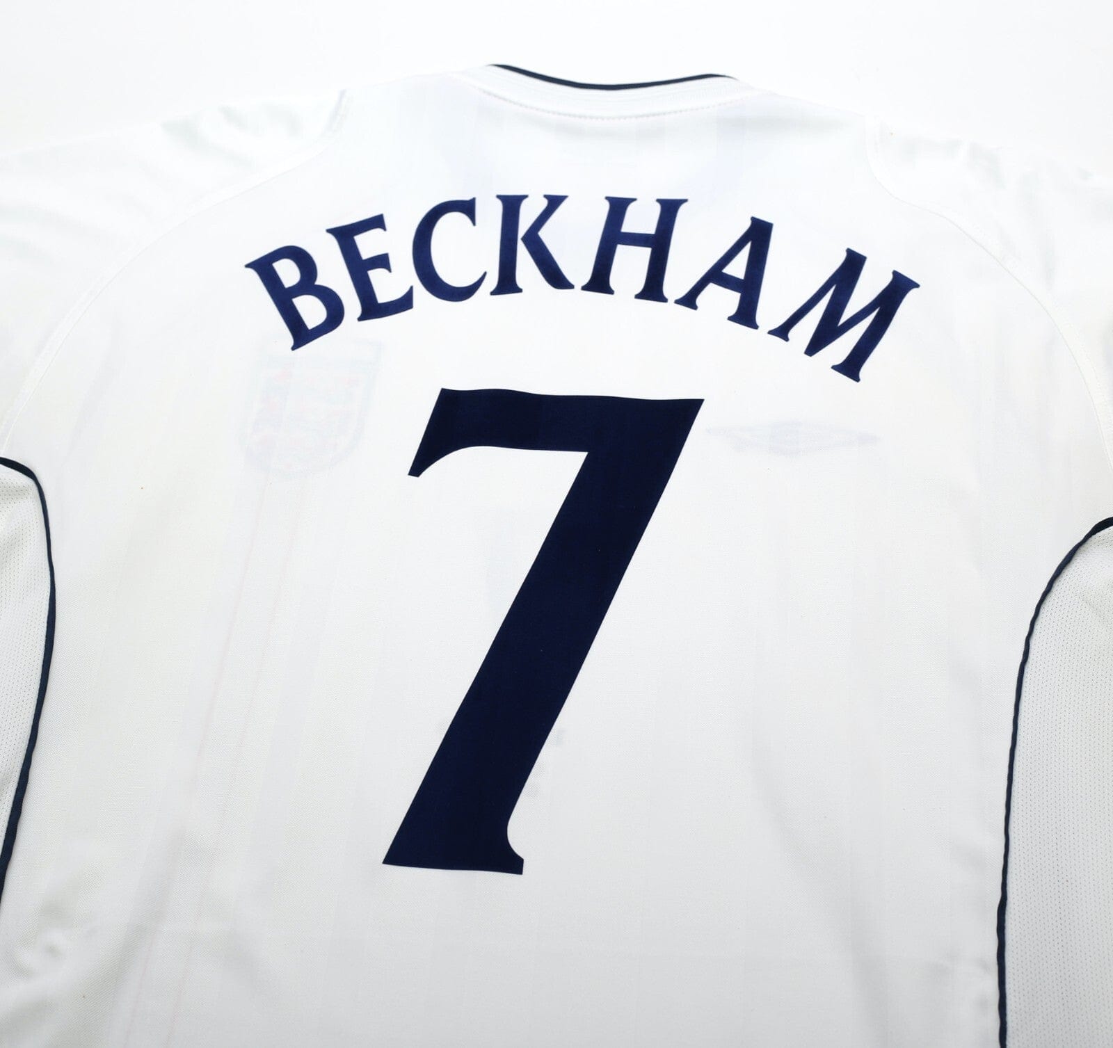 2002 England Home Jersey #7 Beckham Vs Denmark Umbro Soccer
