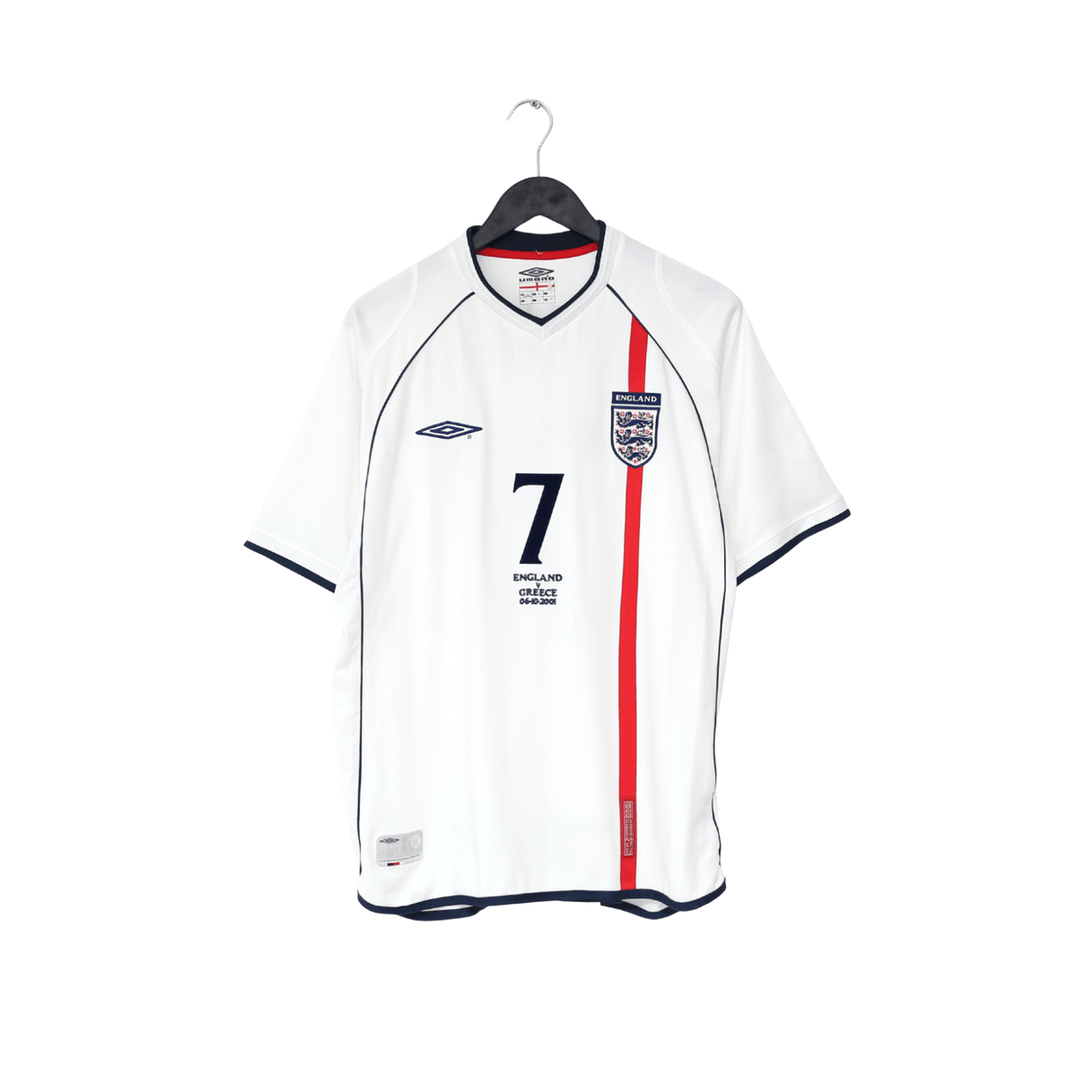 2001/03 BECKHAM #7 England Vintage Umbro Home Greece Football Shirt (L) WC 2002