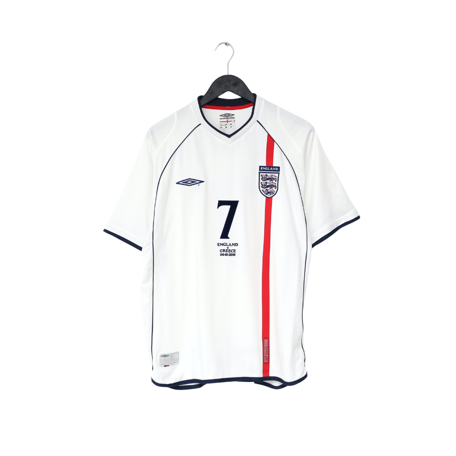 2001/03 BECKHAM #7 England Vintage Umbro Home Greece Football Shirt (L) WC 2002