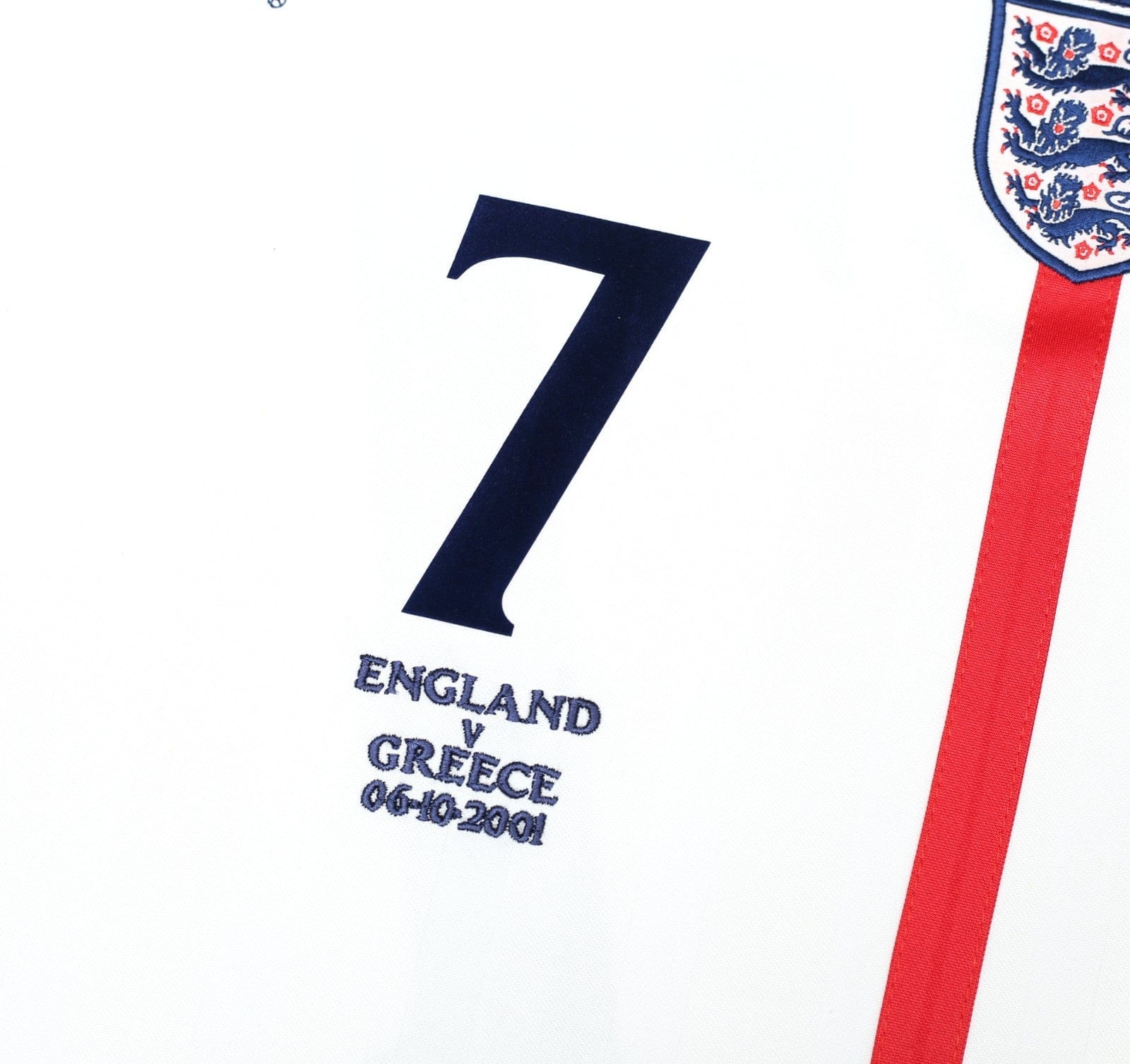 2001/03 BECKHAM #7 England Vintage Umbro Home Greece Football Shirt (L) WC 2002