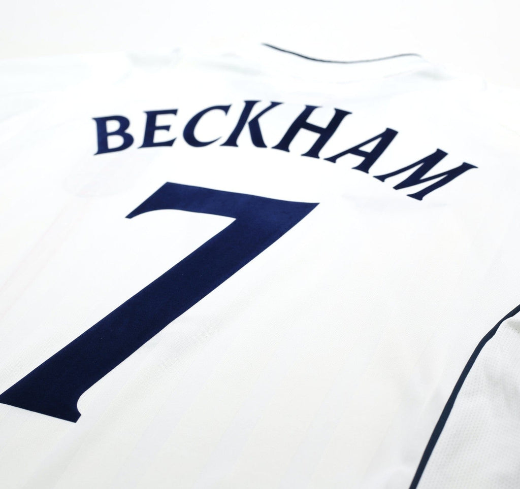 2001/03 BECKHAM #7 England Vintage Umbro Home Greece Football Shirt (L) WC 2002