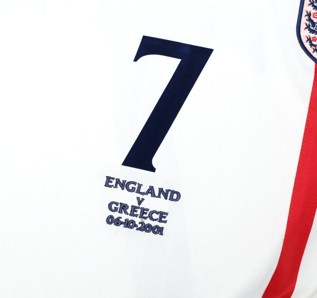 2001/03 BECKHAM #7 England Vintage Umbro Home Greece Football Shirt (L) WC 2002