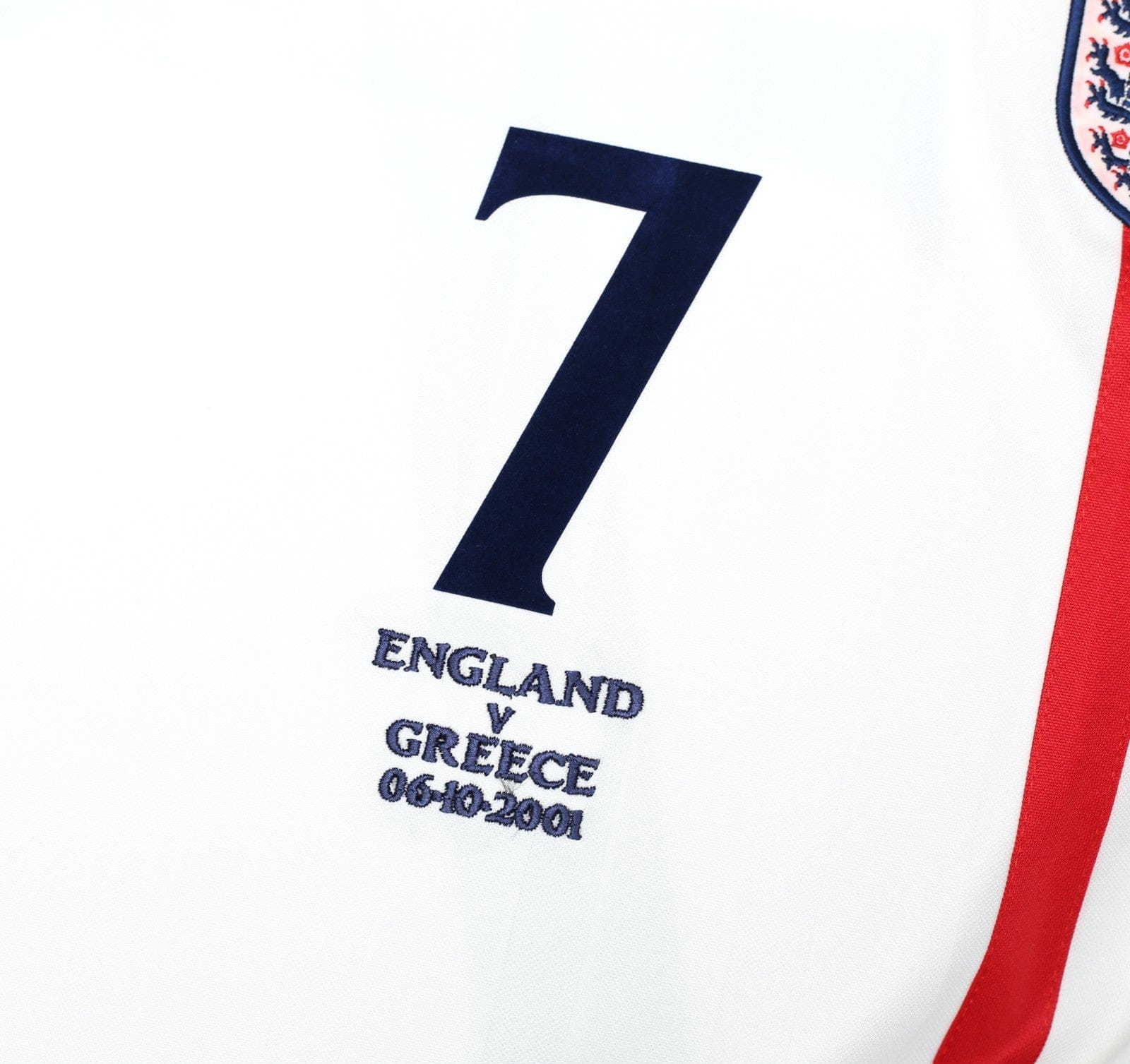2001/03 BECKHAM #7 England Vintage Umbro Home Greece Football Shirt (L) WC 2002