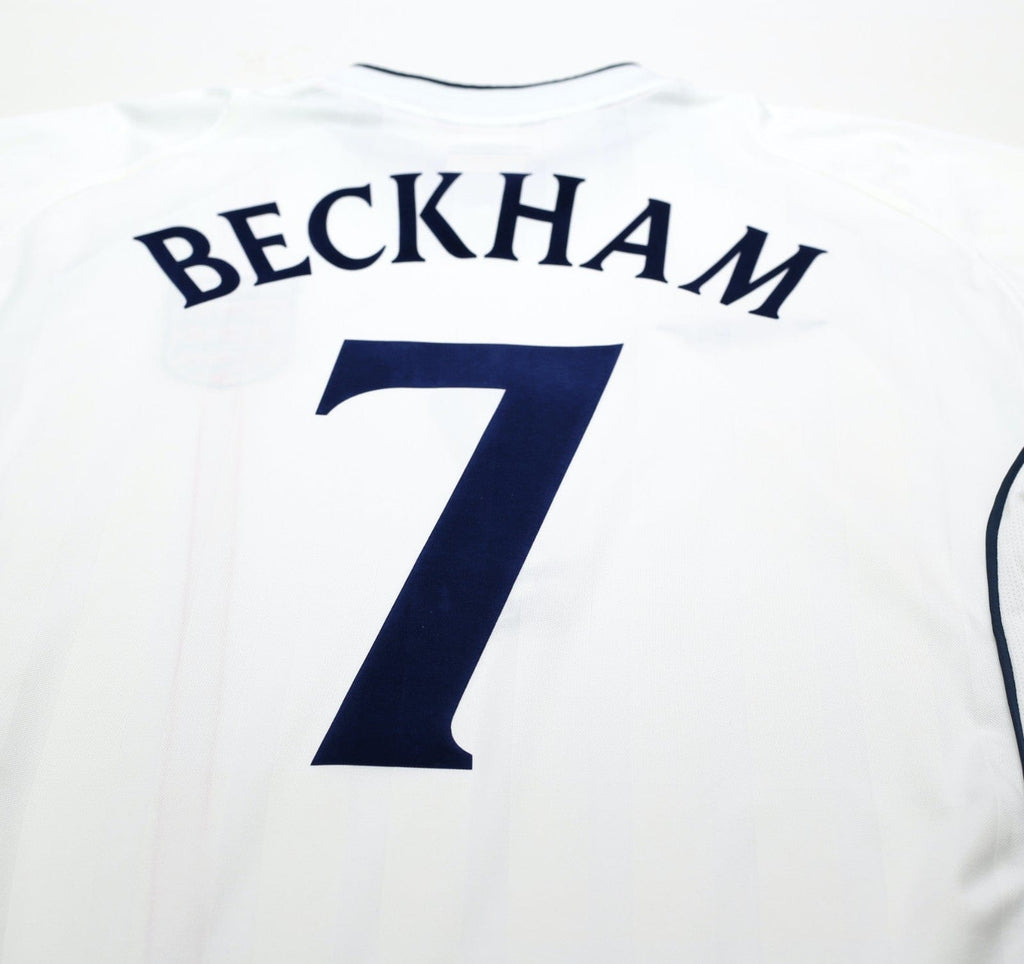 2001/03 BECKHAM #7 England Vintage Umbro Home Greece Football Shirt (L) WC 2002