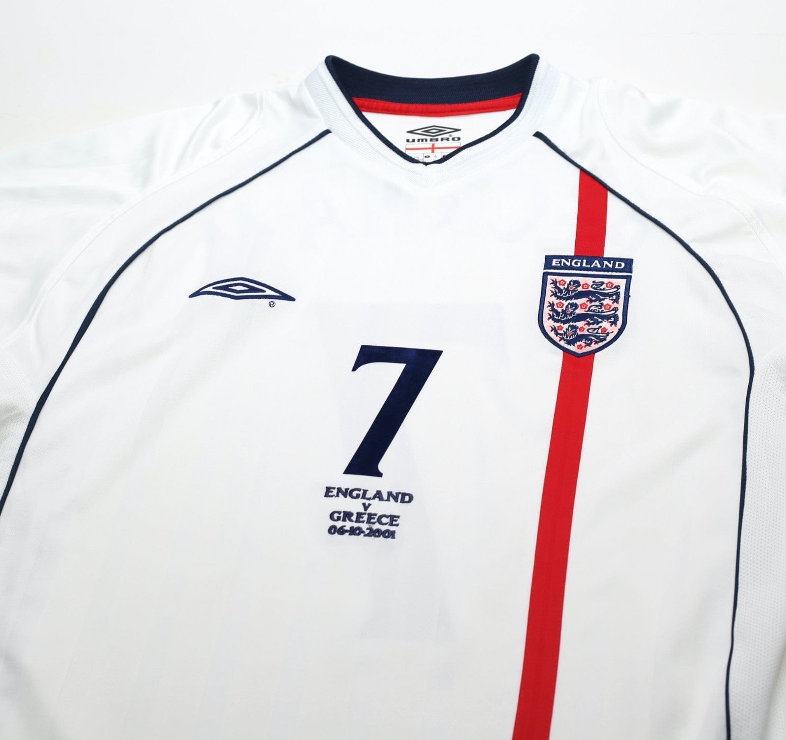 2001/03 BECKHAM #7 England Vintage Umbro Home Greece