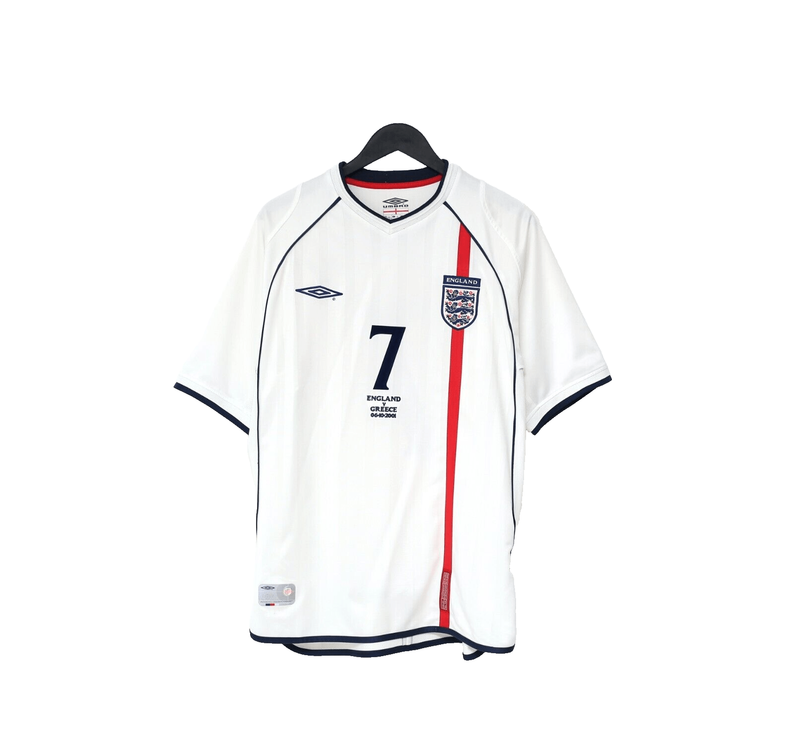 2001/03 BECKHAM #7 England Vintage Umbro Home Greece Football Shirt (L) WC 2002