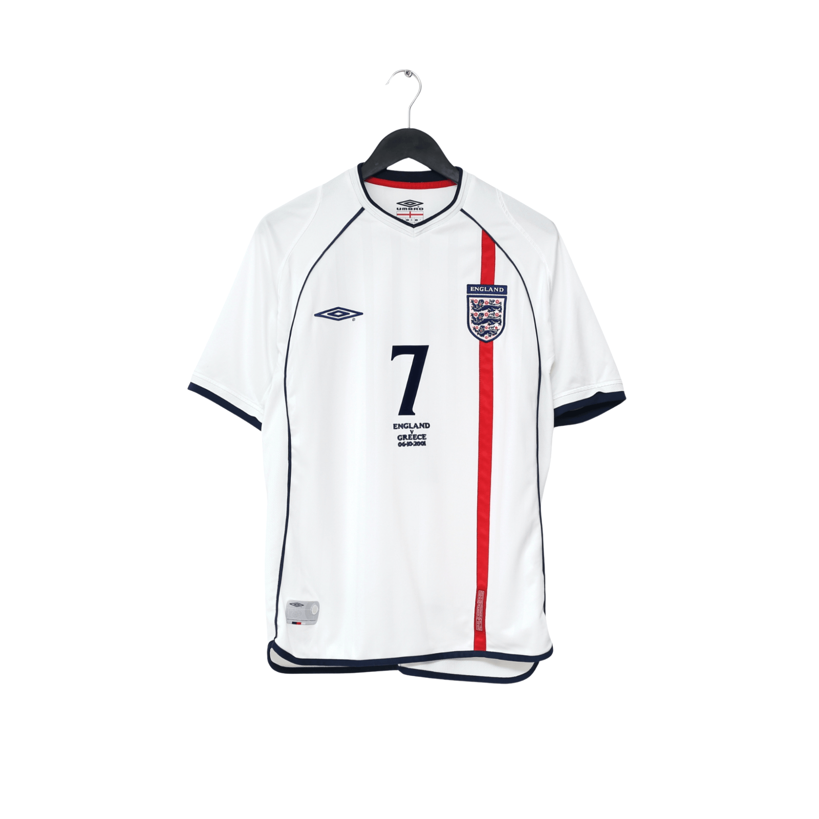 2001/03 Beckham #7 England Vintage Umbro Home Greece Football Shirt (M)