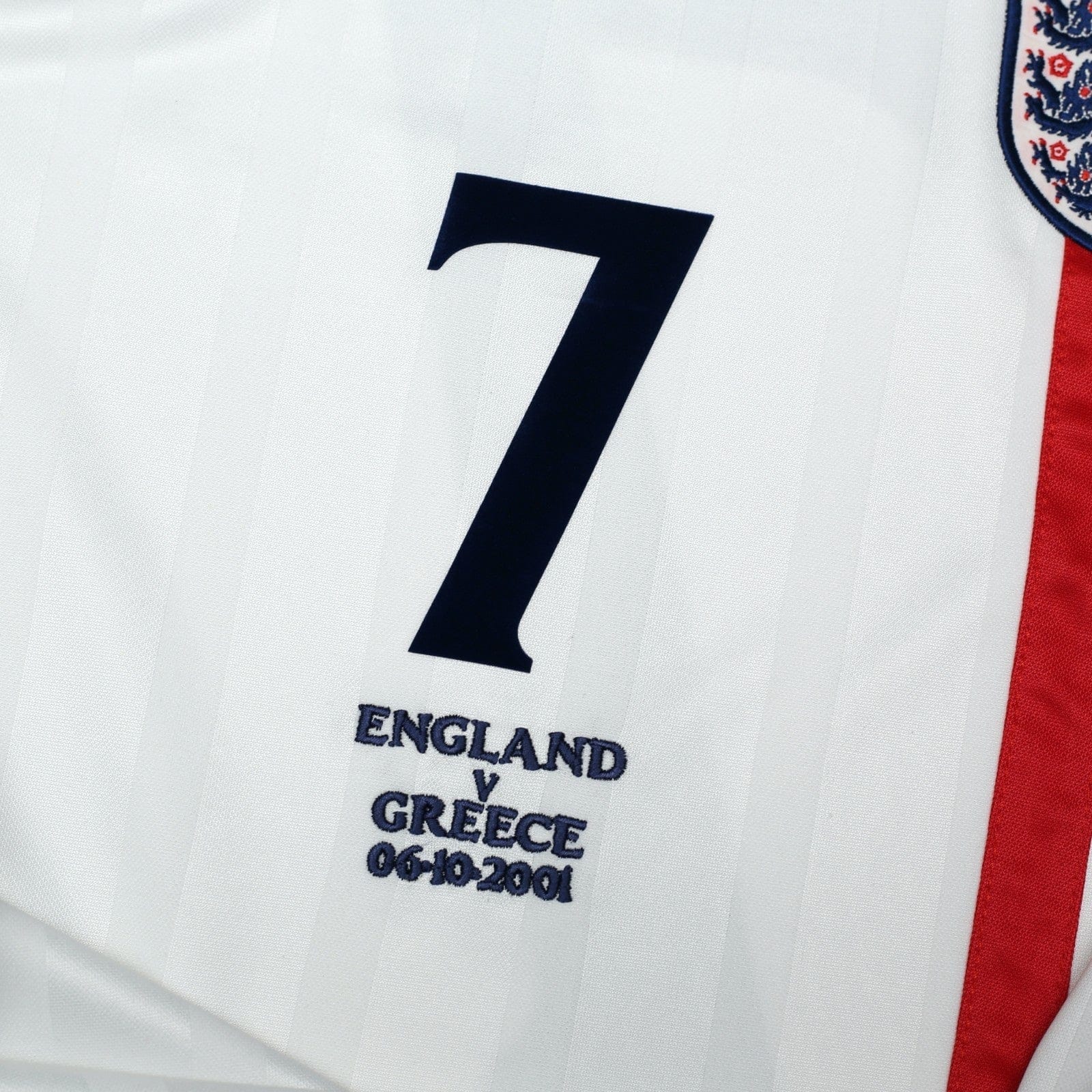 2001/03 Beckham #7 England Vintage Umbro Home Greece Football Shirt (M)