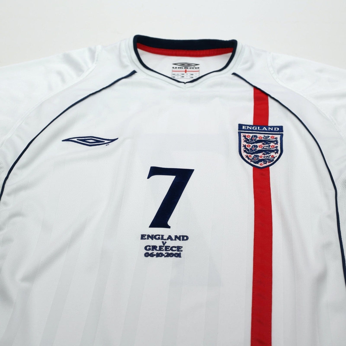 2001/03 Beckham #7 England Vintage Umbro Home Greece Football Shirt (M)