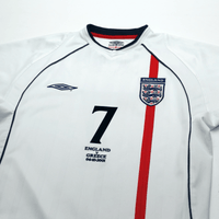 2001/03 Beckham #7 England Vintage Umbro Home Greece Football Shirt (M)