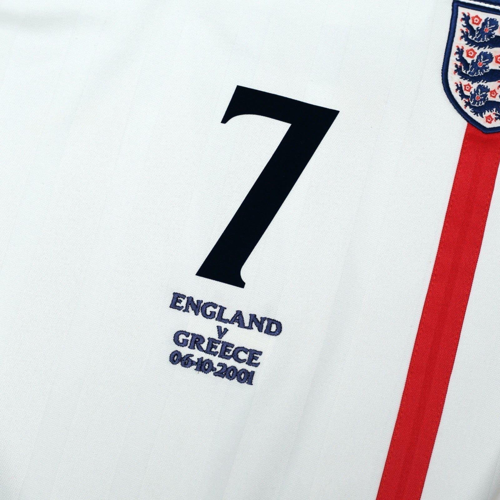 2001/03 Beckham #7 England Vintage Umbro Home Greece Football Shirt (M)