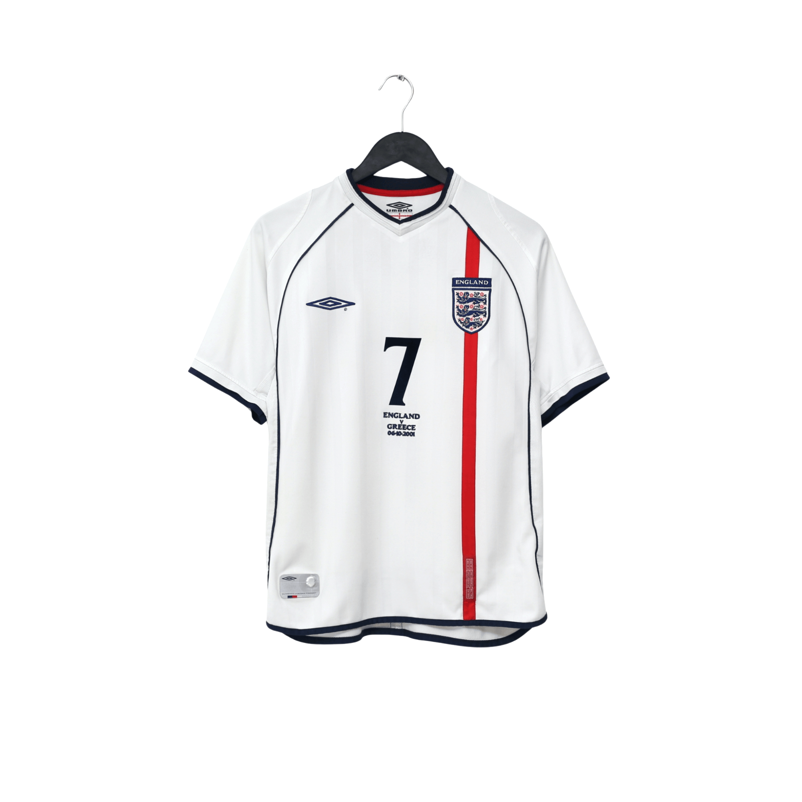 2001/03 Beckham #7 England Vintage Umbro Home Greece Football Shirt (M)