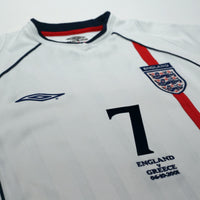 2001/03 Beckham #7 England Vintage Umbro Home Greece Football Shirt (M)
