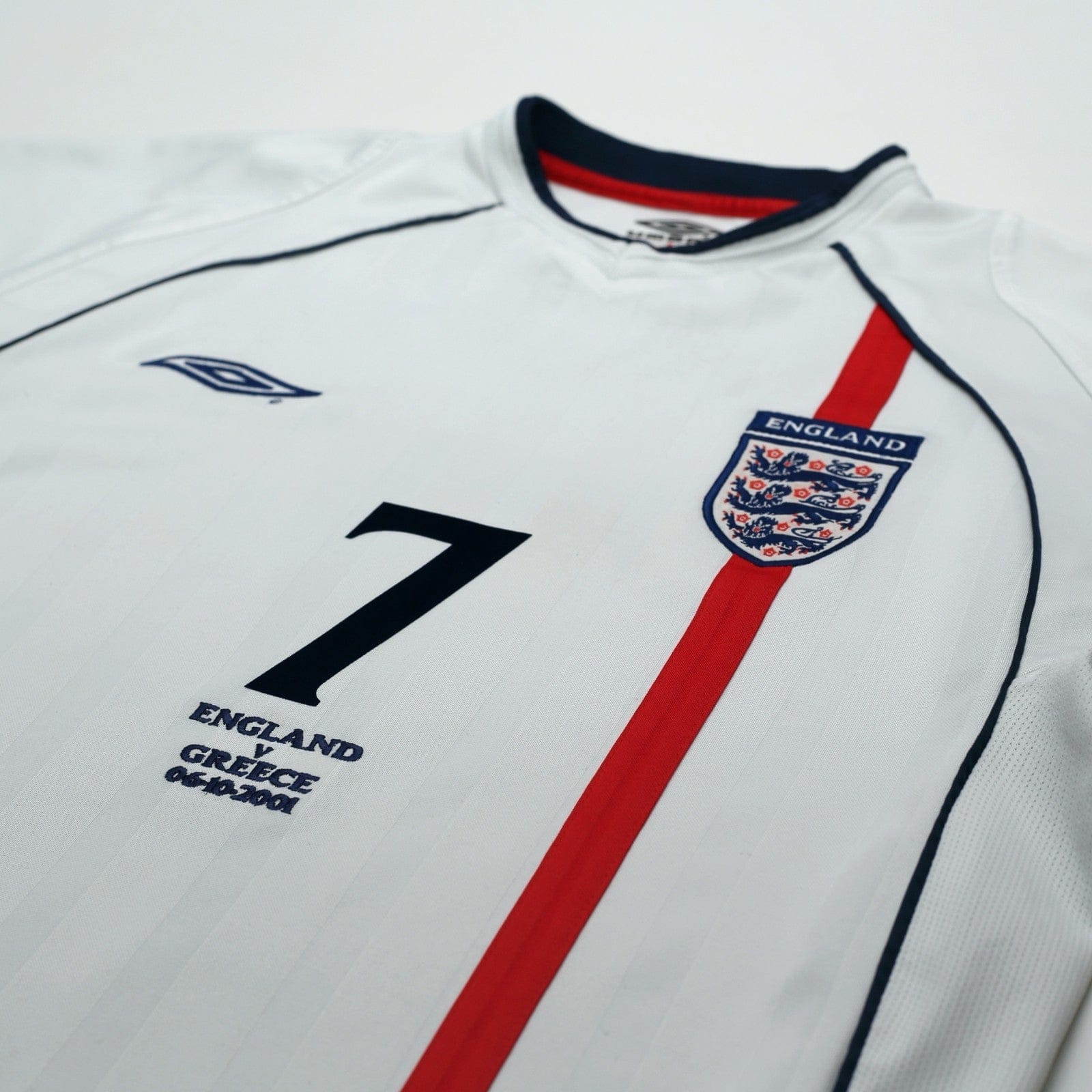 2001/03 Beckham #7 England Vintage Umbro Home Greece Football Shirt (M)