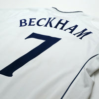 2001/03 Beckham #7 England Vintage Umbro Home Greece Football Shirt (M)