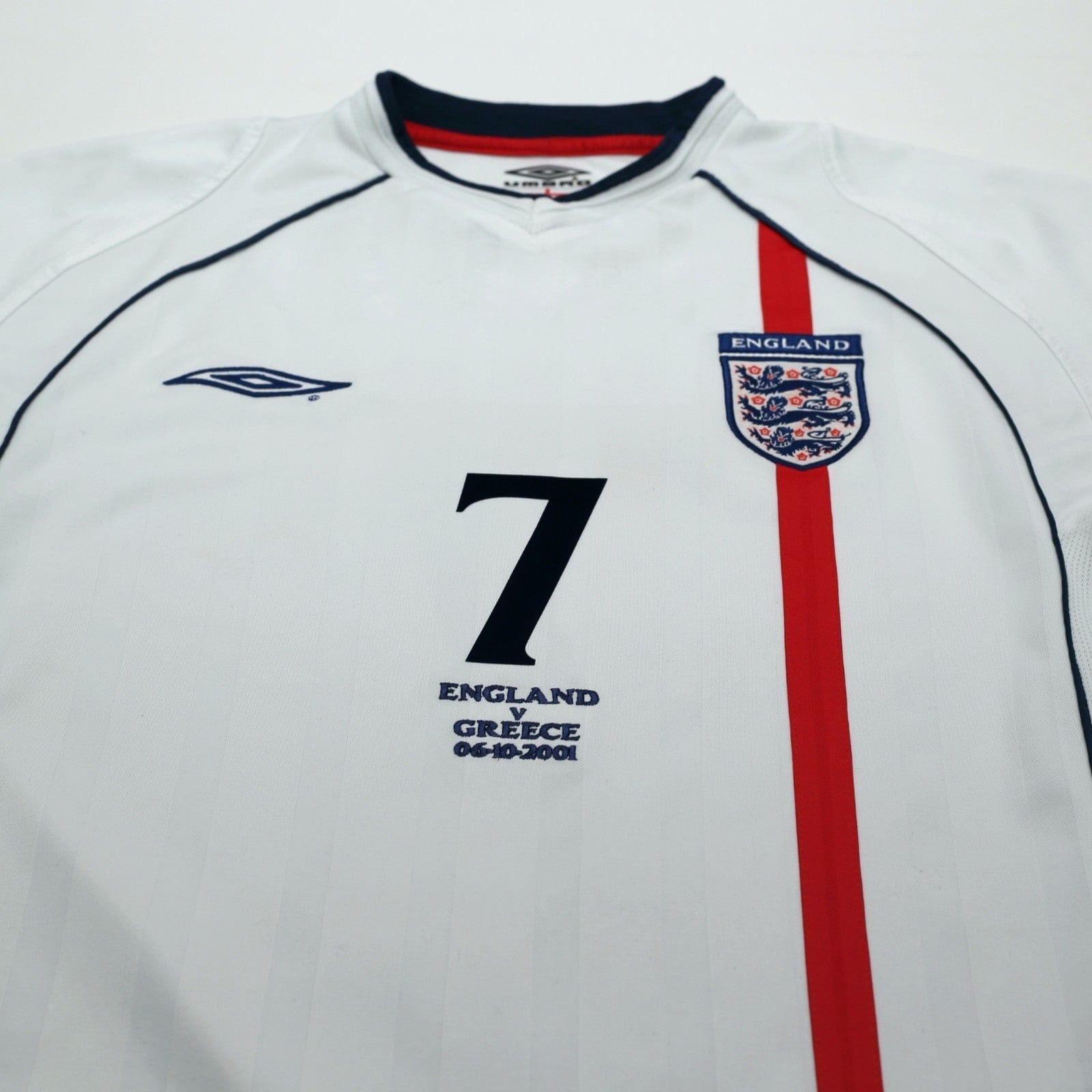 2001/03 Beckham #7 England Vintage Umbro Home Greece Football Shirt (M)