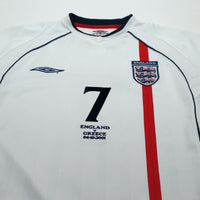 2001/03 Beckham #7 England Vintage Umbro Home Greece Football Shirt (M)