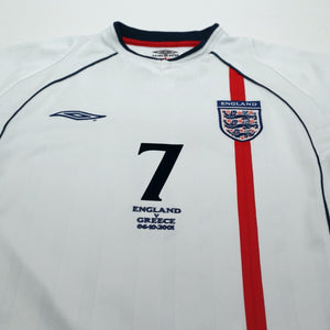 2001/03 Beckham #7 England Vintage Umbro Home Greece Football Shirt (M)