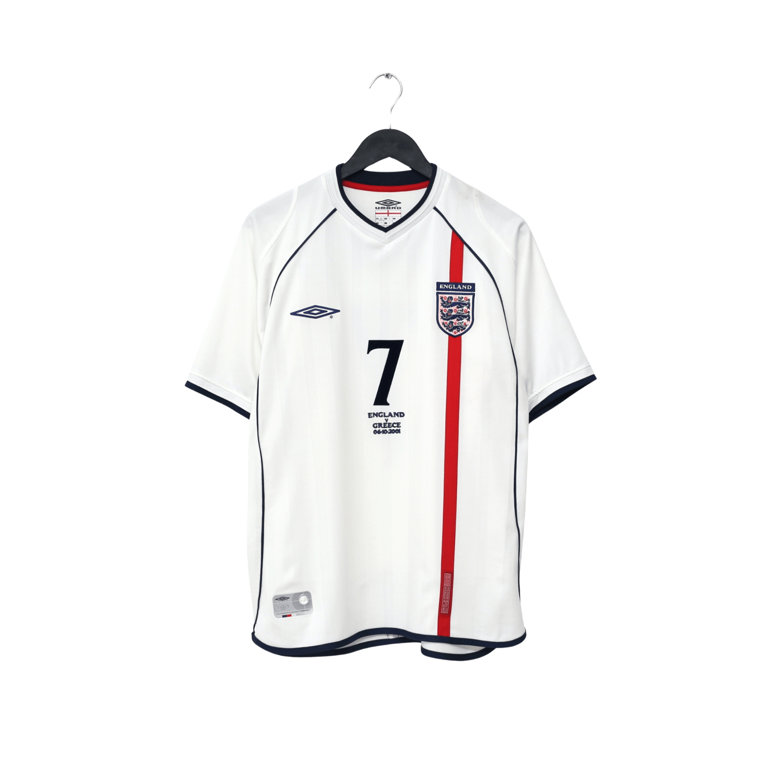 2001/03 Beckham #7 England Vintage Umbro Home Greece Football Shirt (M)