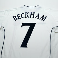 2001/03 Beckham #7 England Vintage Umbro Home Greece Football Shirt (M)