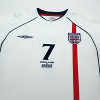 2001/03 Beckham #7 England Vintage Umbro Home Greece Football Shirt (M)
