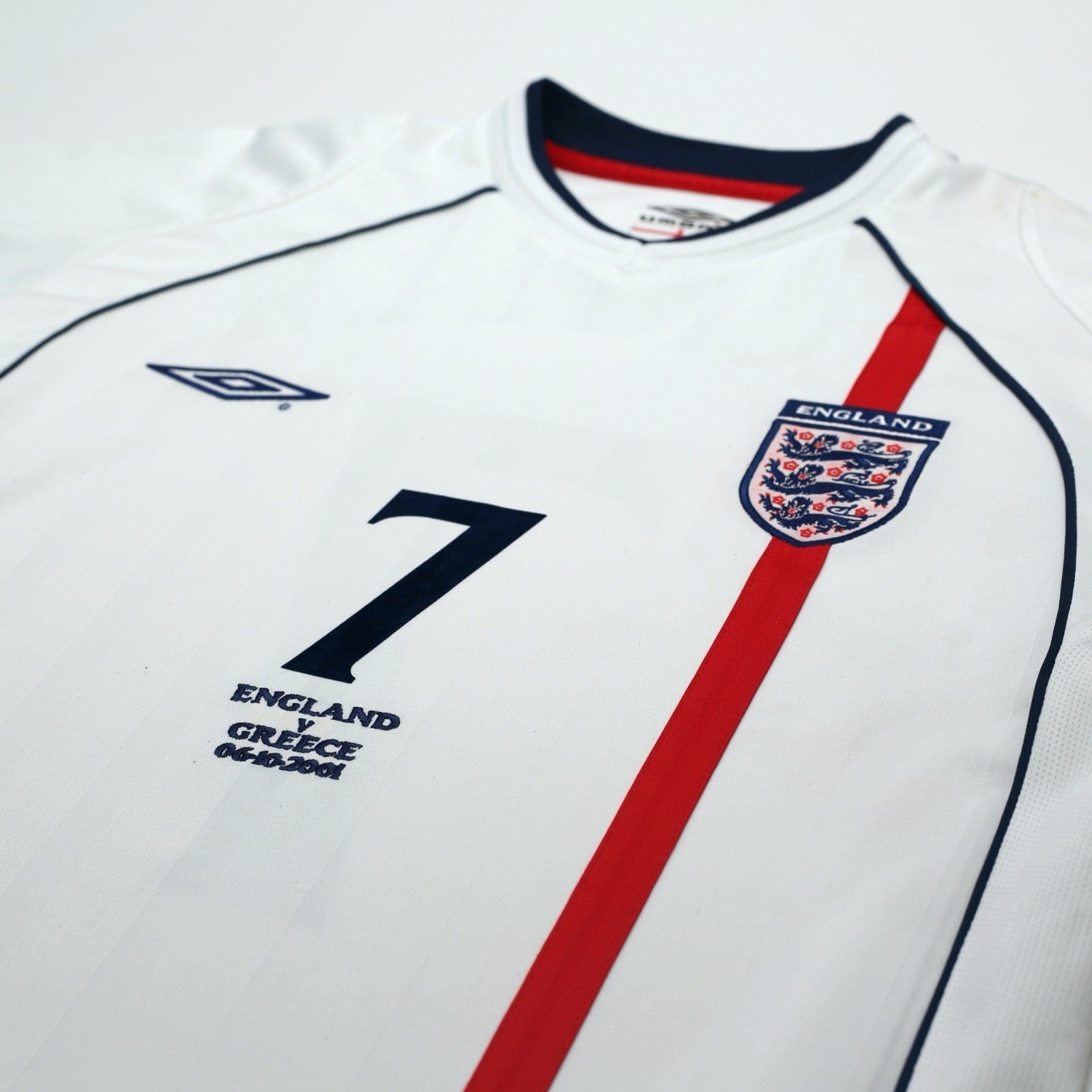 2001/03 Beckham #7 England Vintage Umbro Home Greece Football Shirt (M)