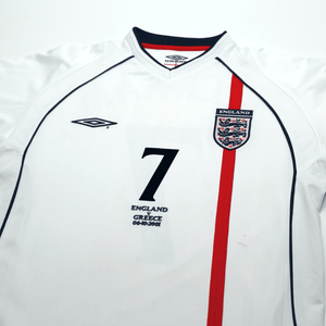 2001/03 Beckham #7 England Vintage Umbro Home Greece Football Shirt (M)
