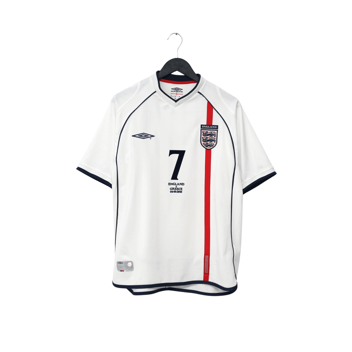 2001/03 Beckham #7 England Vintage Umbro Home Greece Football Shirt (M)