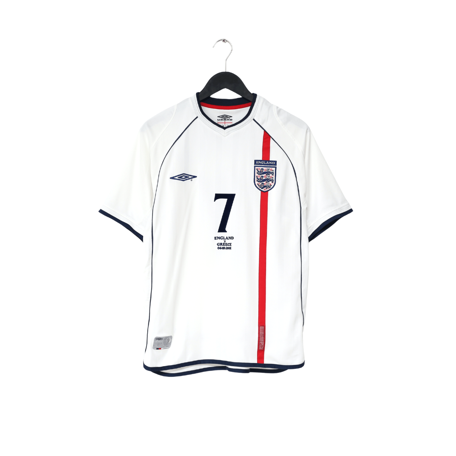 2001/03 BECKHAM #7 England Vintage Umbro Home Greece Football Shirt (M) WC 2002