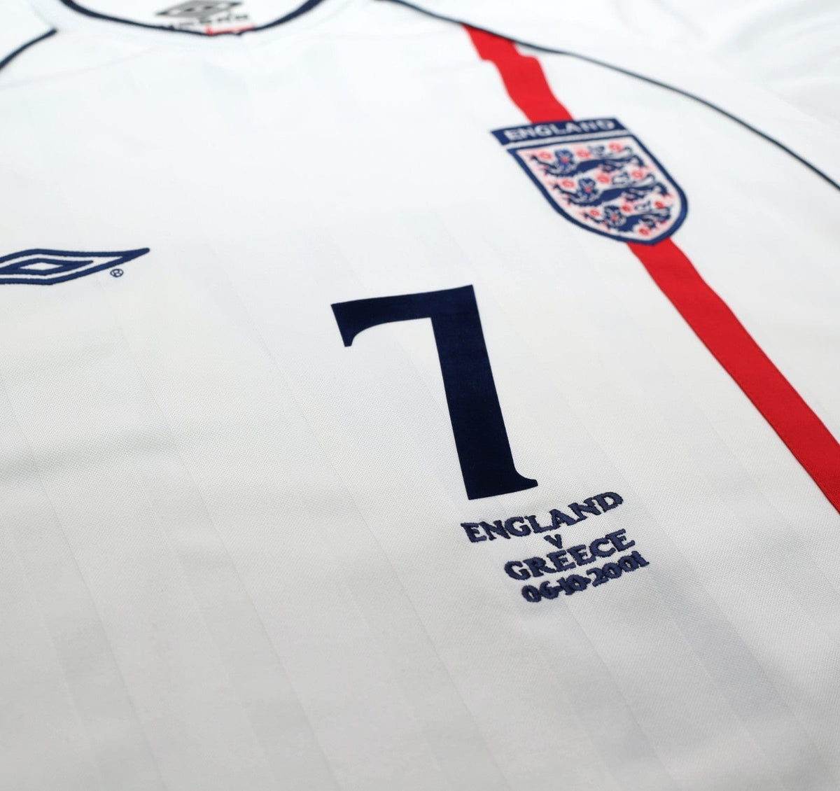 2001/03 BECKHAM #7 England Vintage Umbro Home Greece Football Shirt (M) WC 2002