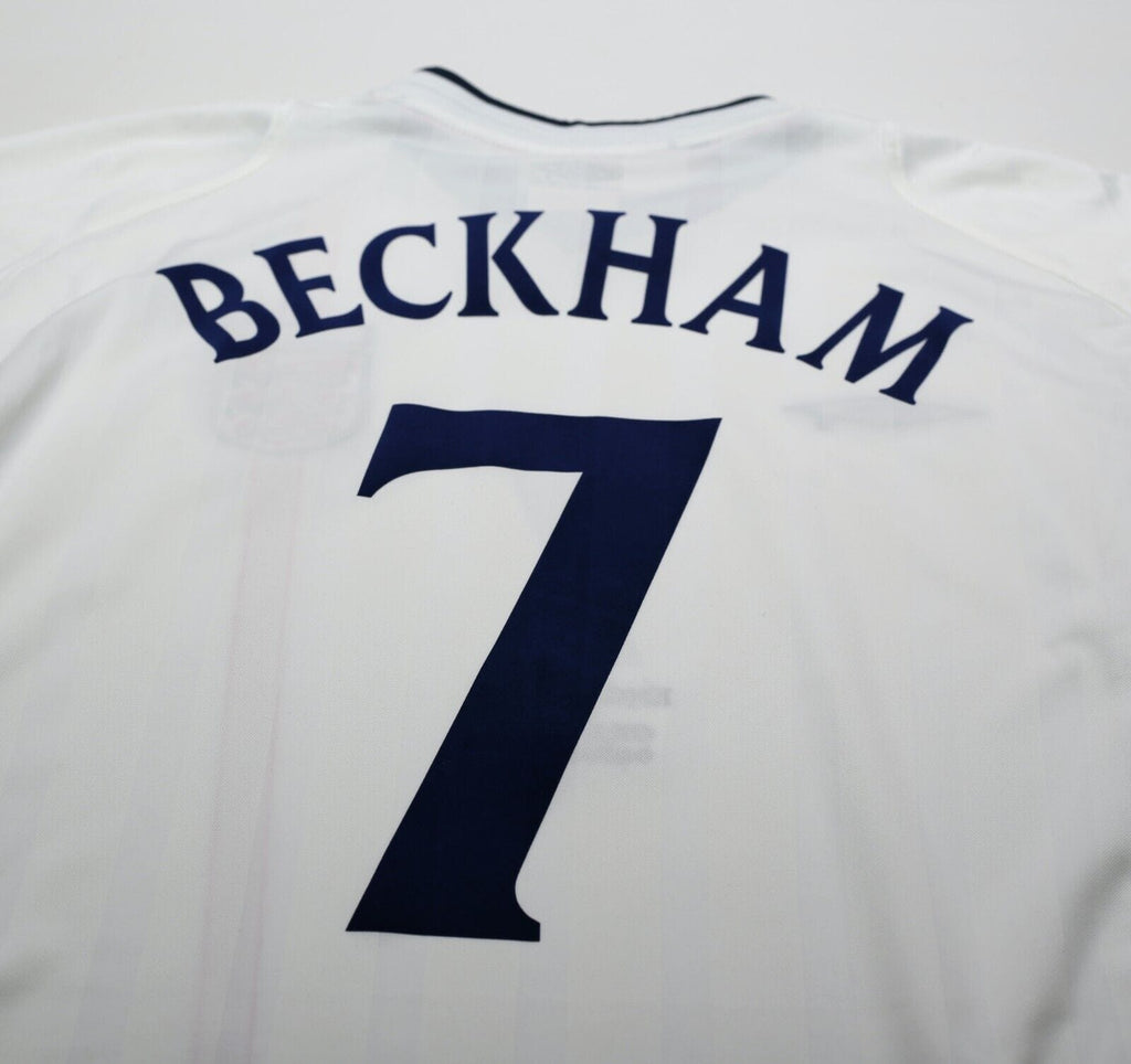 2001/03 BECKHAM #7 England Vintage Umbro Home Greece Football Shirt (S) WC 2002