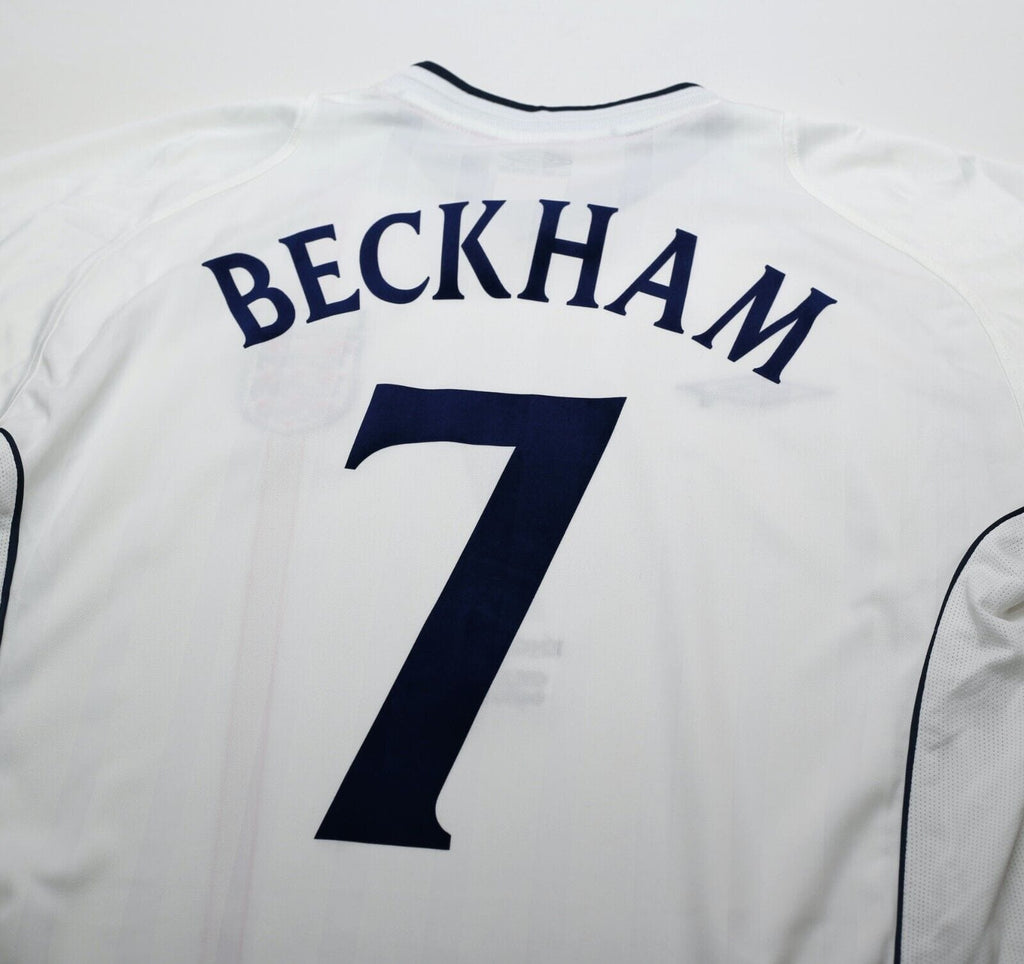 2001/03 BECKHAM #7 England Vintage Umbro Home Greece Football Shirt (S) WC 2002