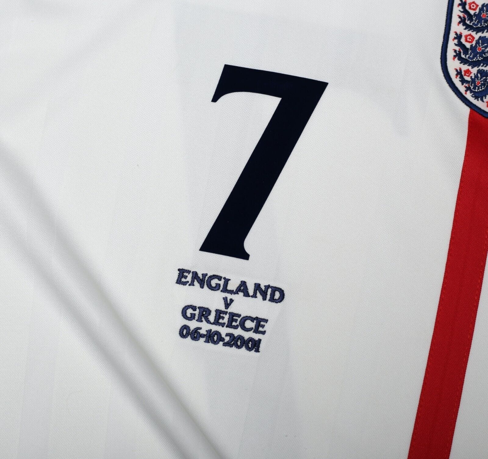 2001/03 BECKHAM #7 England Vintage Umbro Home Greece Football Shirt (S) WC 2002